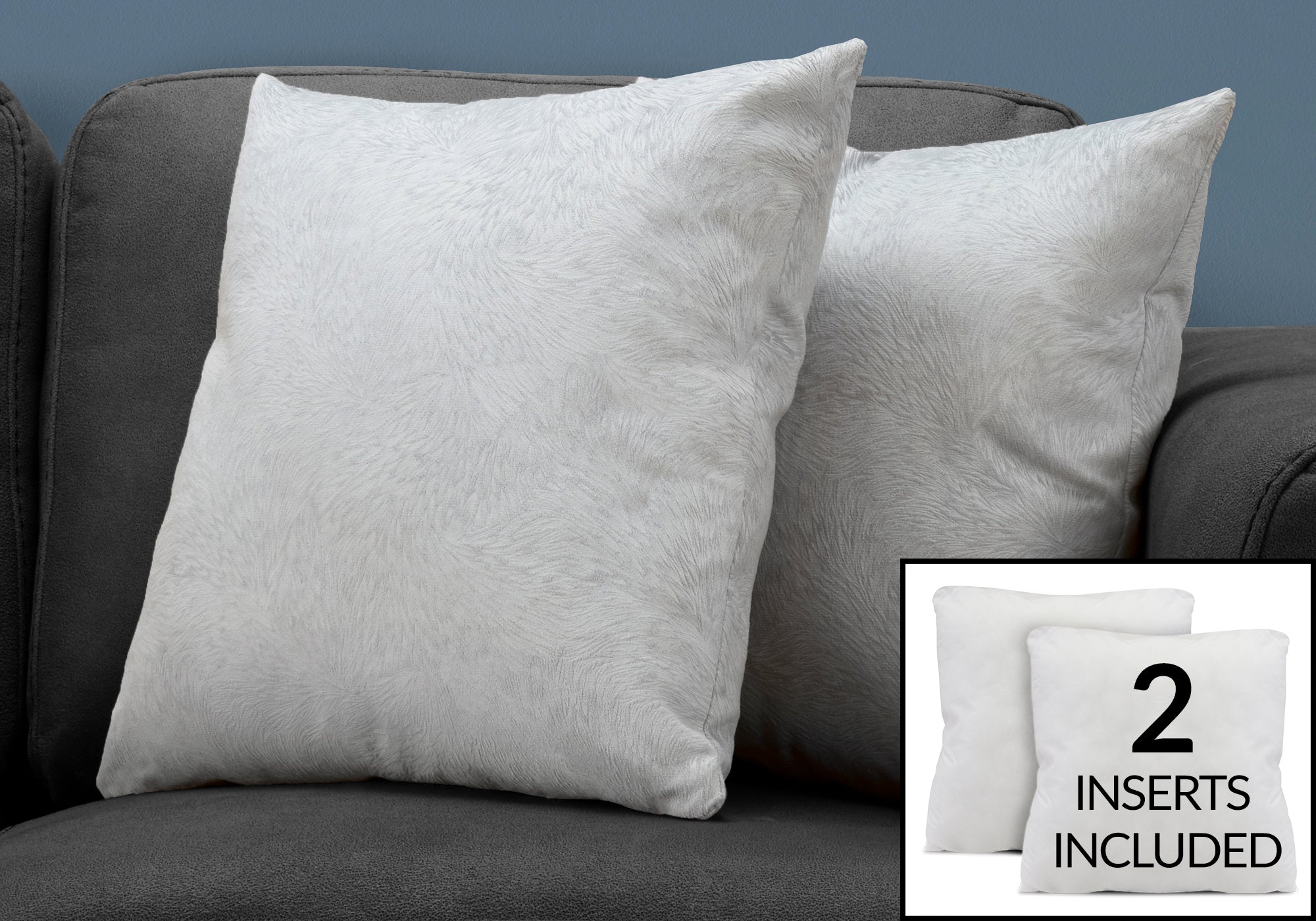 Image of pillow - 18inch x 18inch light grey feathered velvet 2pcs  i 9321.