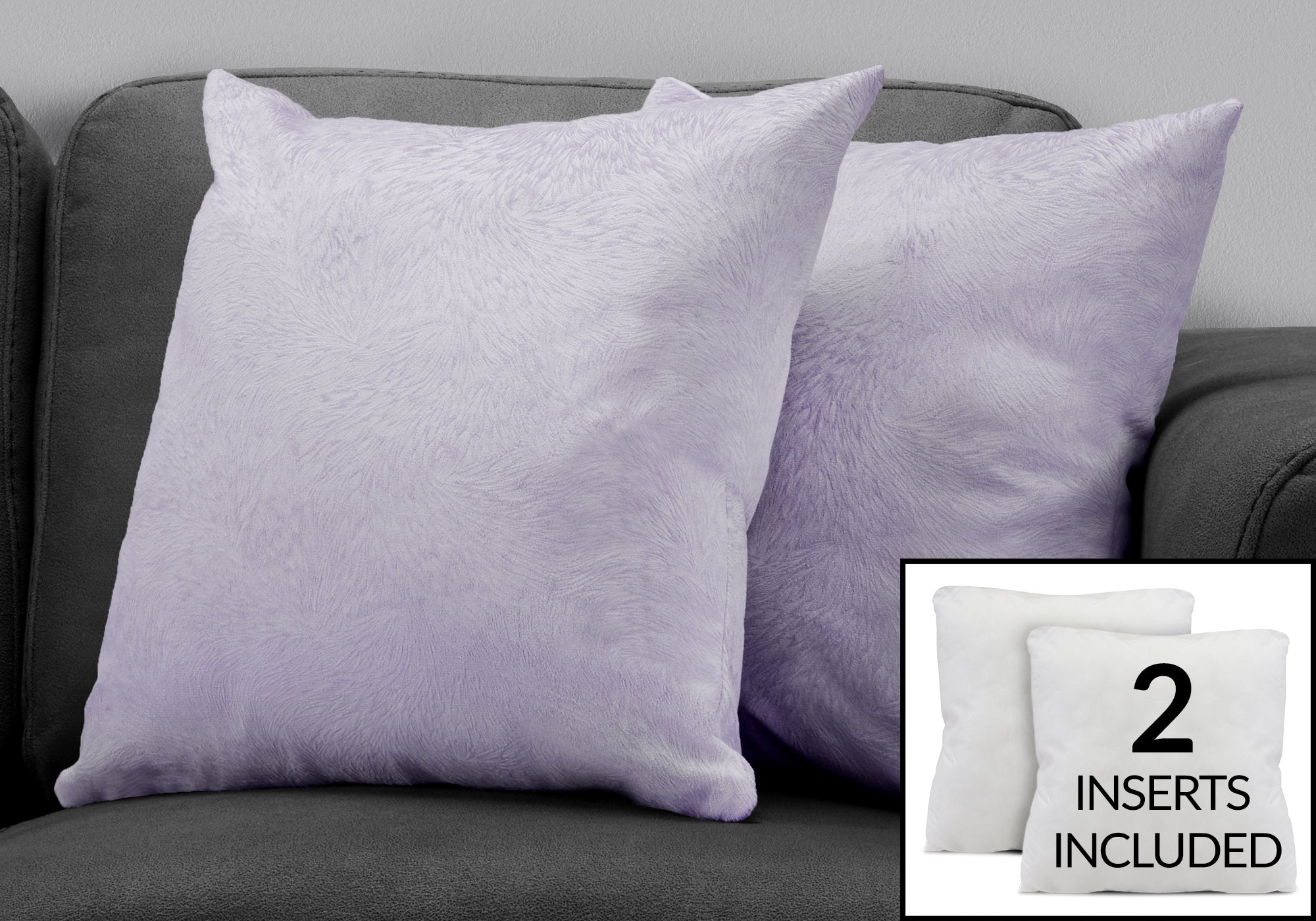 Image of pillow - 18inch x 18inch light purple feathered velvet 2pcs  i 9325.