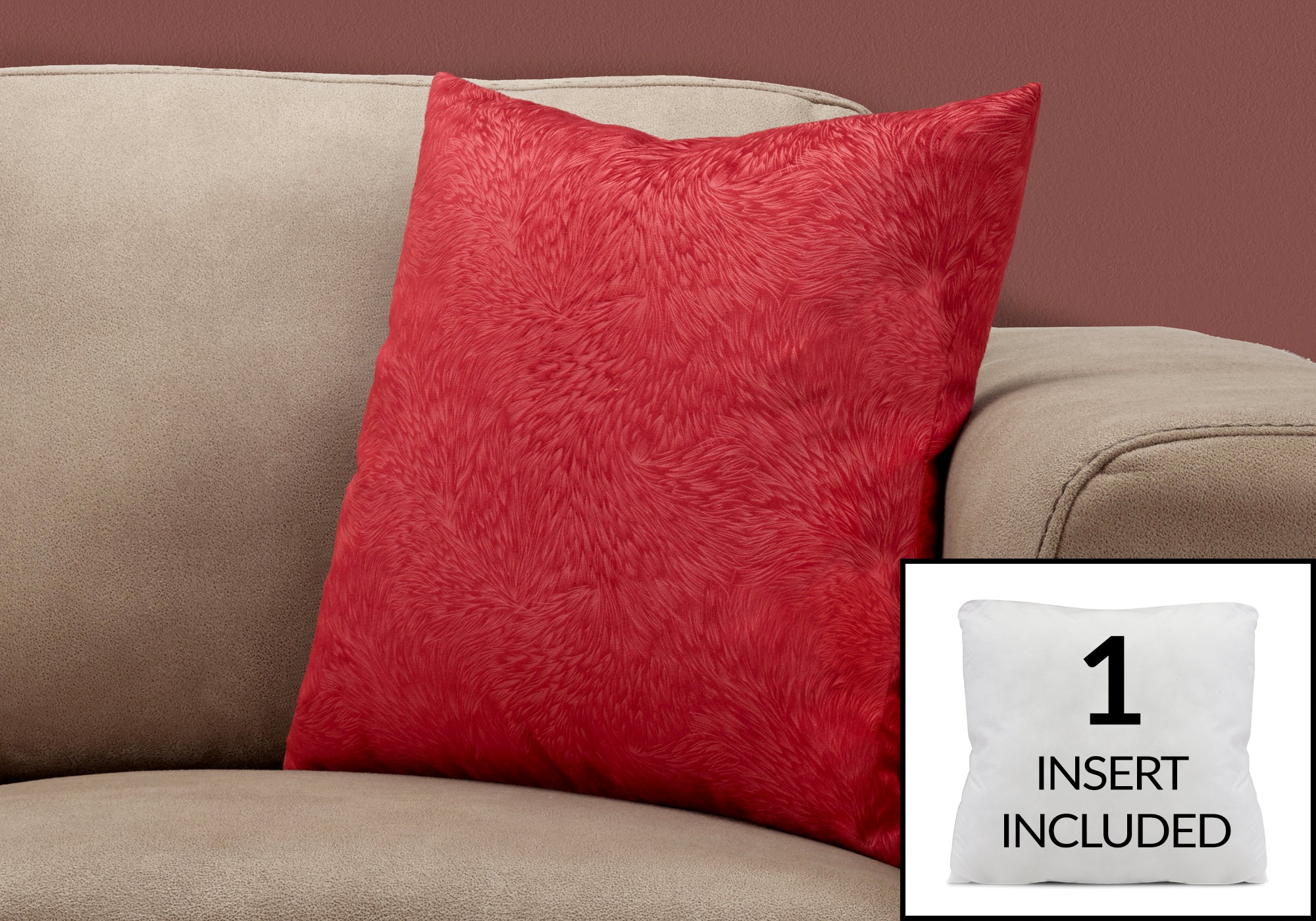 Image of pillow - 18inch x 18inch red feathered velvet 1pc  i 9326.