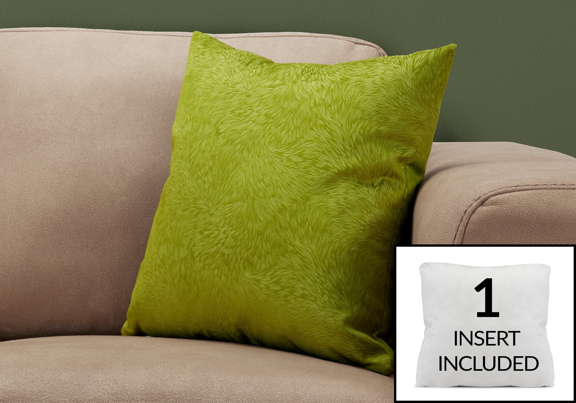 Image of pillow - 18inch x 18inch lime green feathered velvet 1pc  i 9328.