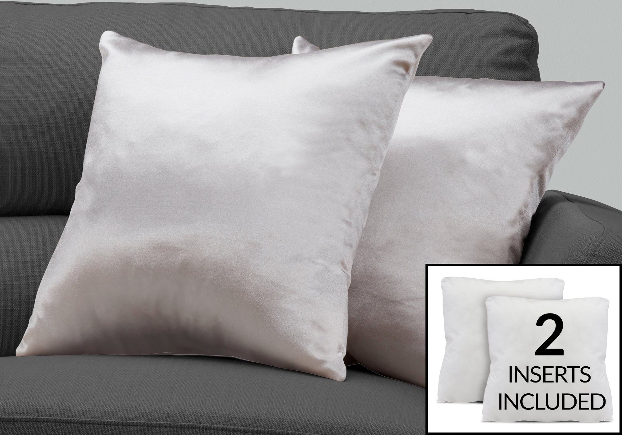 Image of pillow - 18inch x 18inch silver satin 2pcs  i 9337.