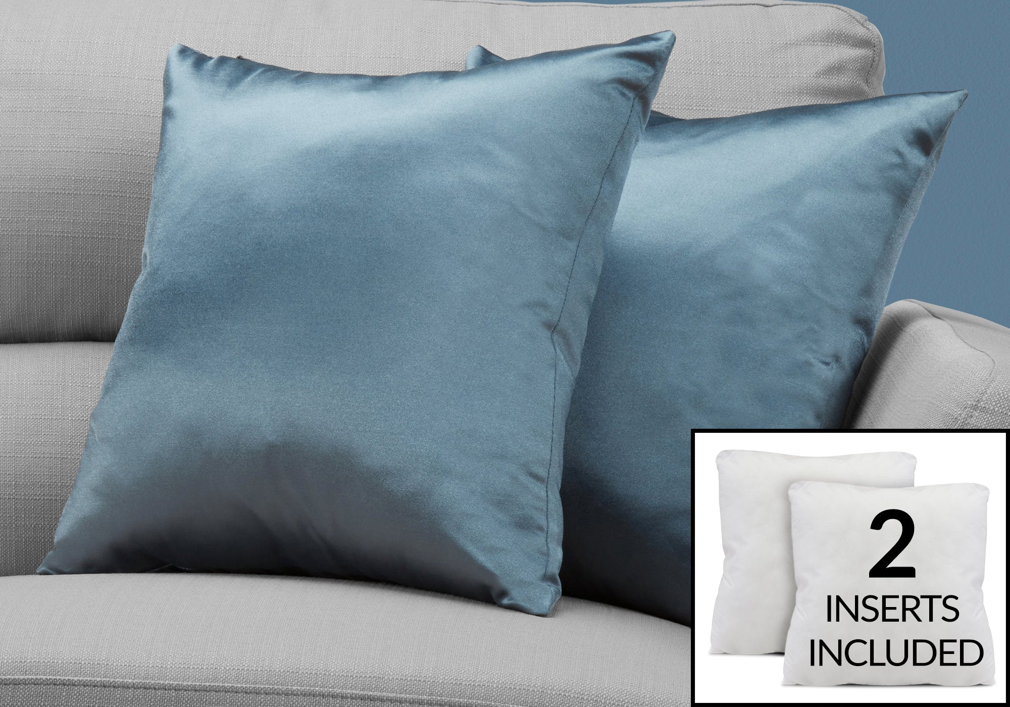 Image of pillow - 18inch x 18inch pale blue satin 2pcs  i 9343.
