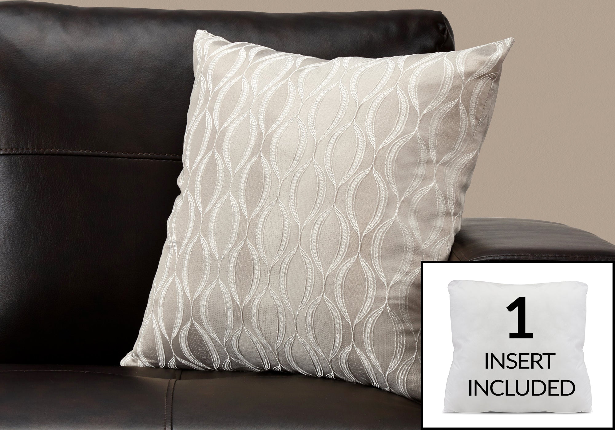 Image of pillow - 18inch x 18inch taupe wave pattern 1pc  i 9344.