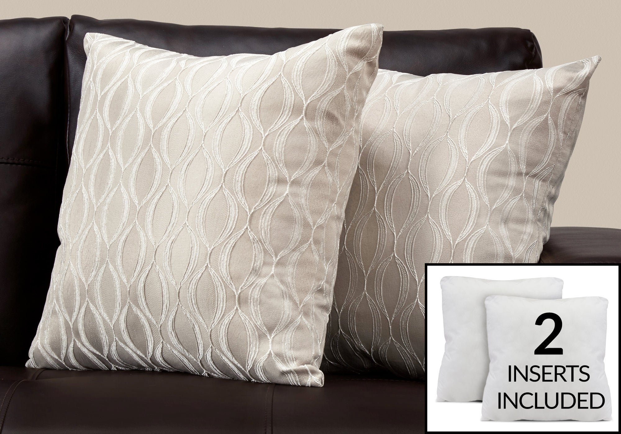 Image of pillow - 18inch x 18inch taupe wave pattern 2pcs  i 9345.