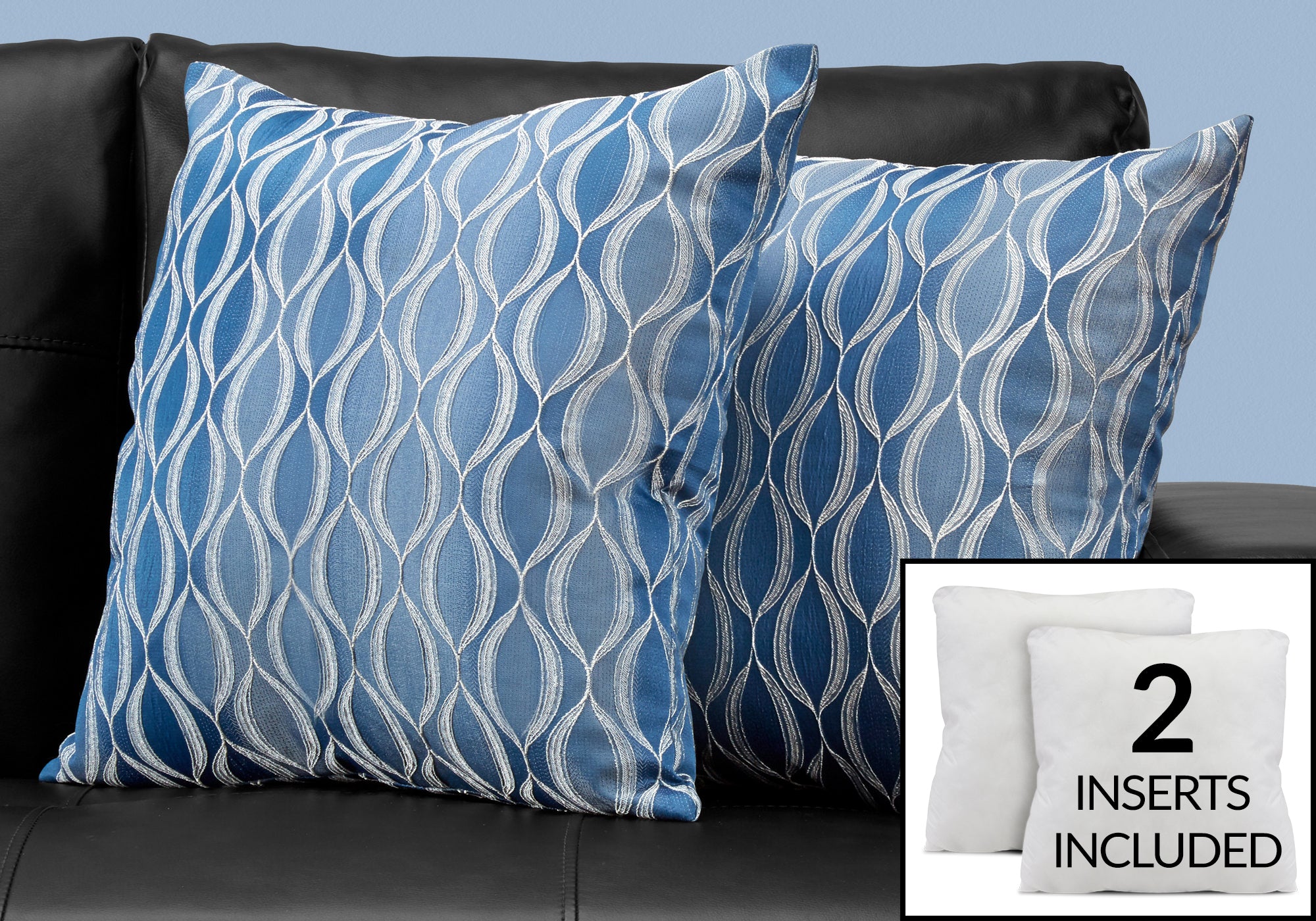 Image of pillow - 18inch x 18inch blue wave pattern 2pcs  i 9349.