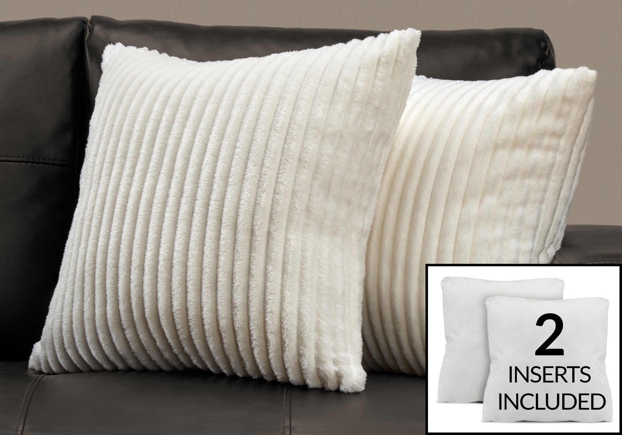 Image of pillow - 18inch x 18inch ivory ultra soft ribbed style 2pcs  i 9351.