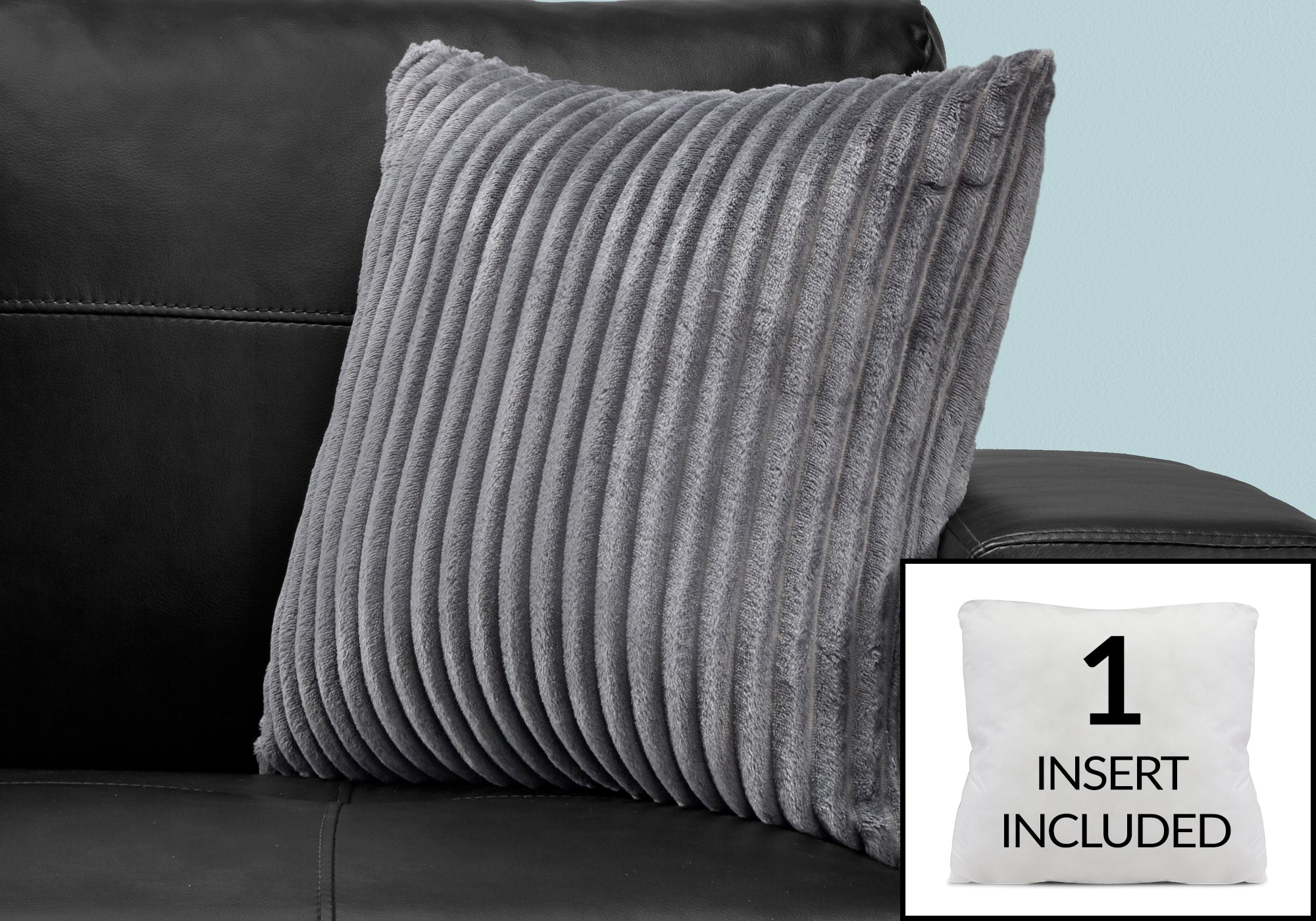 Image of pillow - 18inch x 18inch grey ultra soft ribbed style 1pc  i 9352.