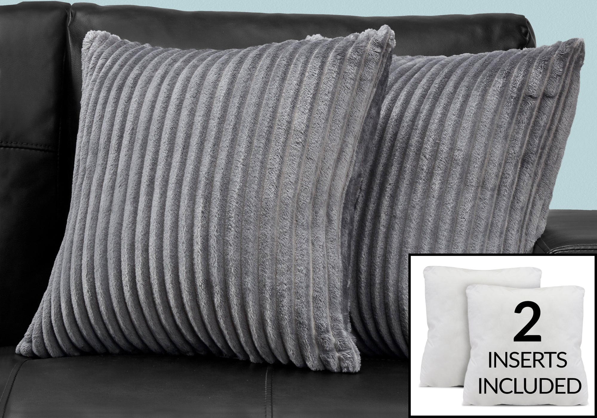 Image of pillow - 18inch x 18inch grey ultra soft ribbed style 2pcs  i 9353.