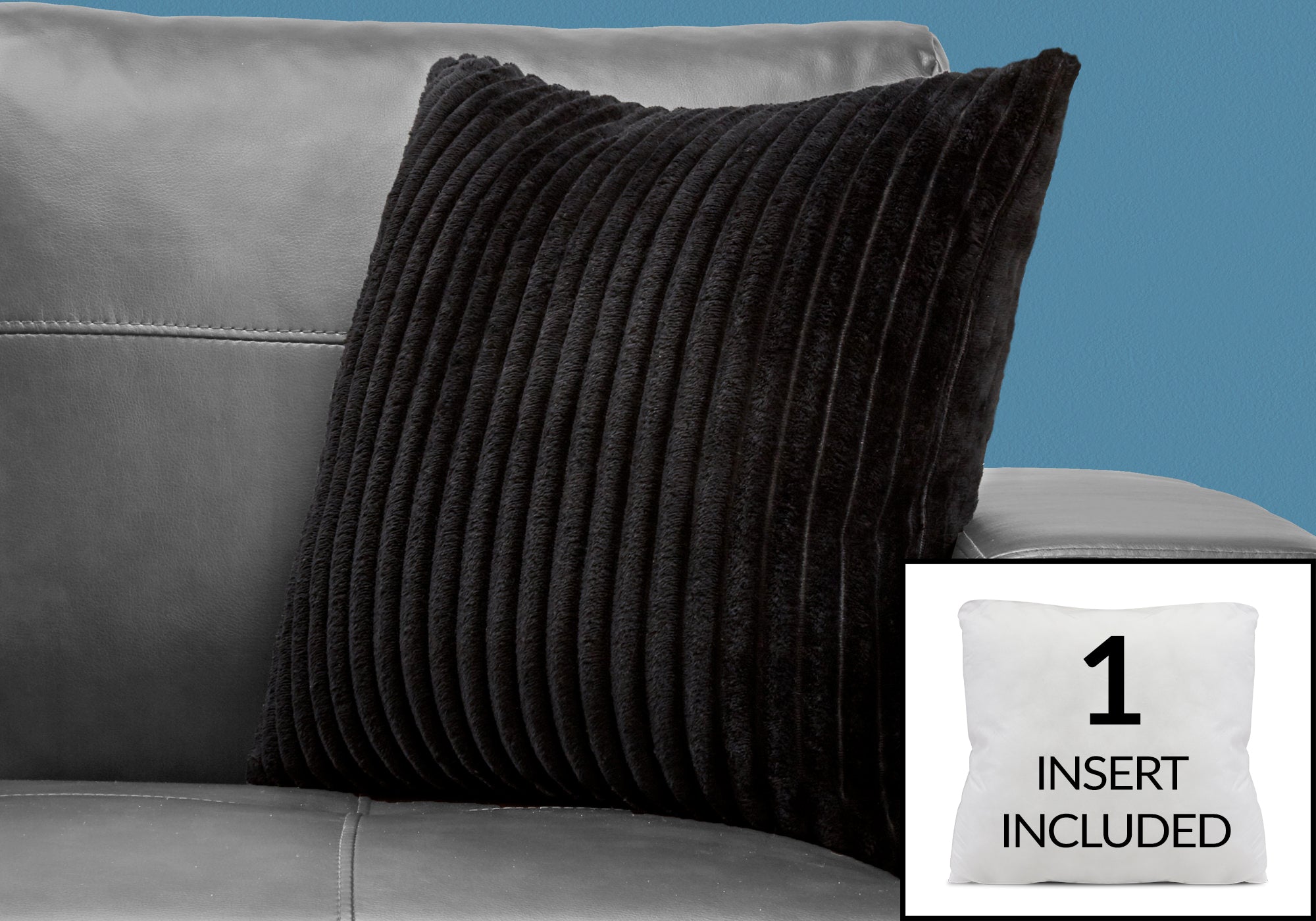 Image of pillow - 18inch x 18inch black ultra soft ribbed style 1pc  i 9356.