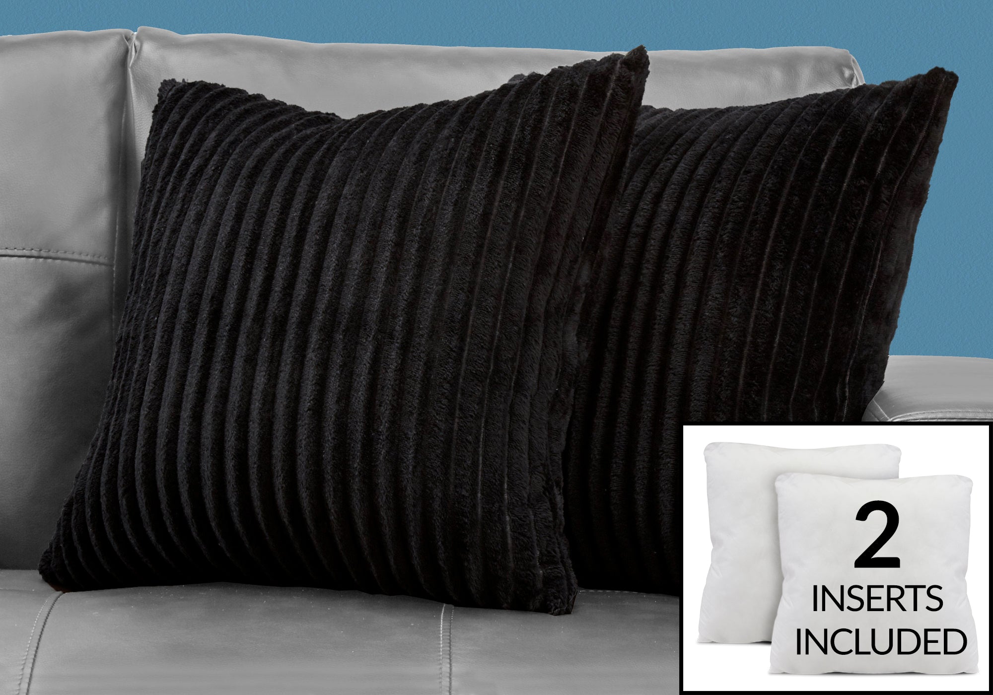 Image of pillow - 18inch x 18inch black ultra soft ribbed style 2pcs  i 9357.