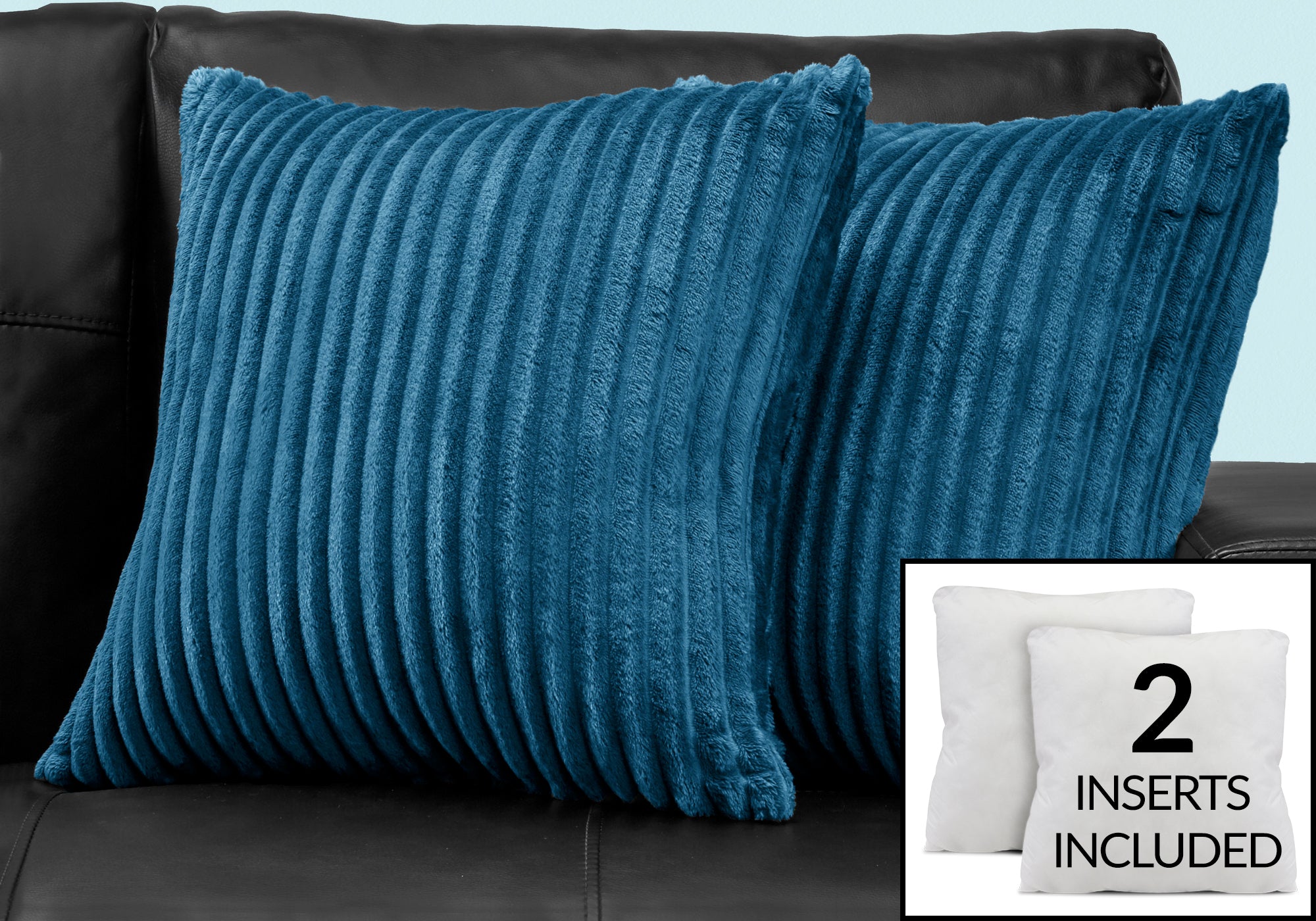 Image of pillow - 18inch x 18inch blue ultra soft ribbed style 2pcs  i 9359.