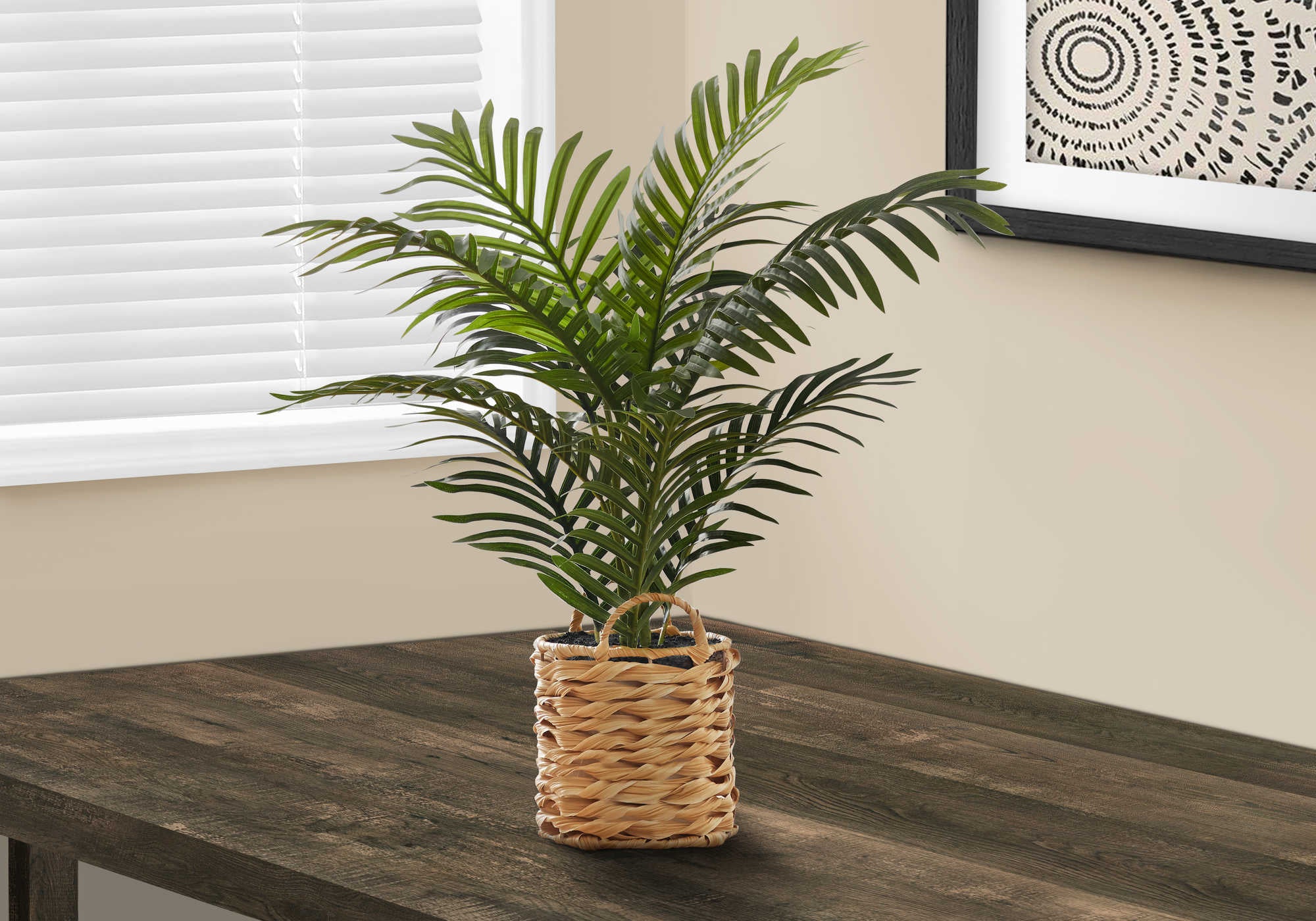 Image of artificial plant - 24h  indoor palm  8 woven basket i 9503.