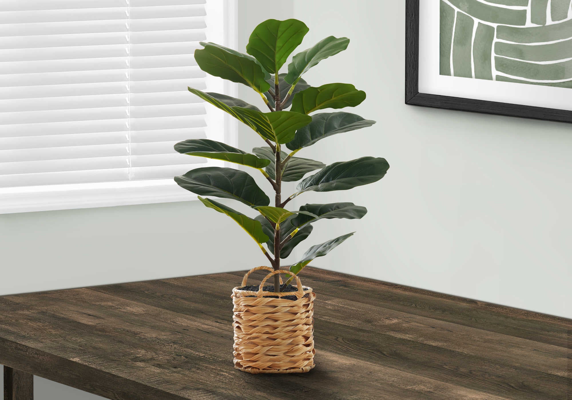 Image of artificial plant - 28h  indoor fiddle  8 woven basket i 9505.