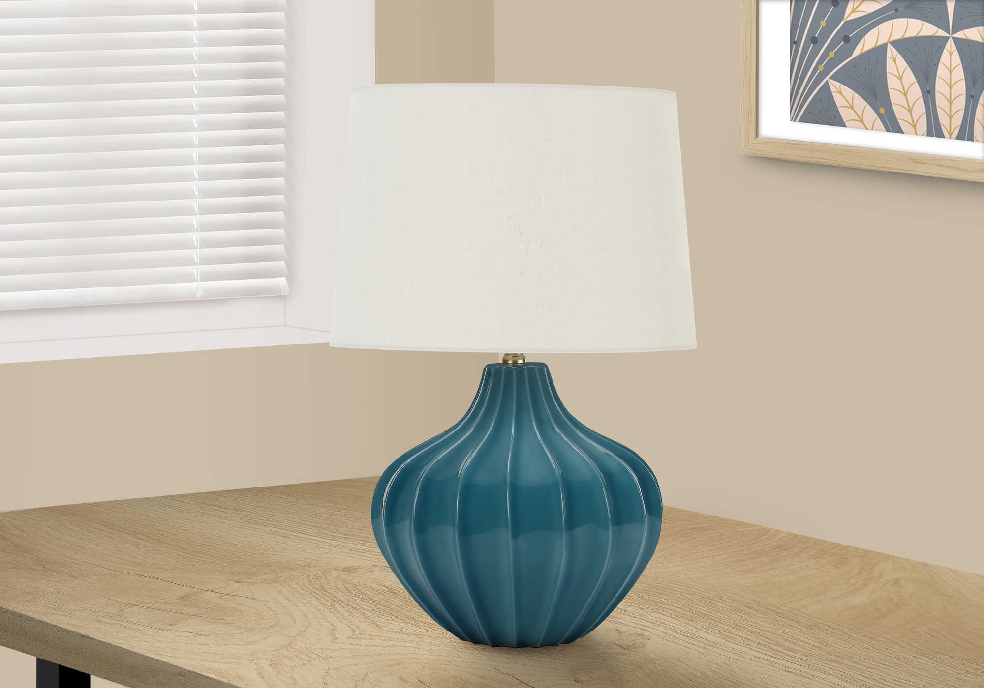 Image of lighting - 24h table lamp blue ceramic   ivory shade i 9612.