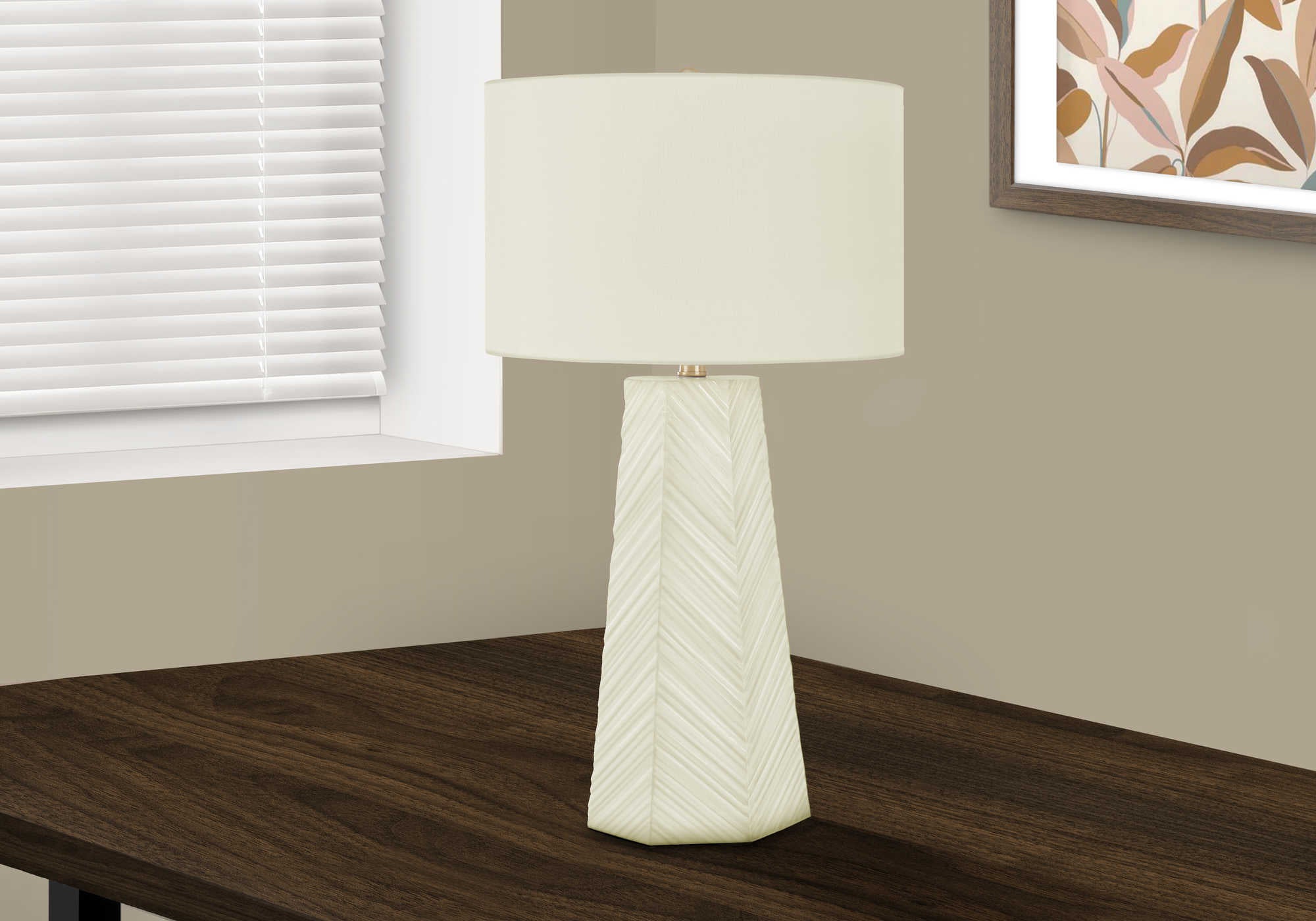 Image of lighting - 29h table lamp white ceramic  ivory shade i 9614.