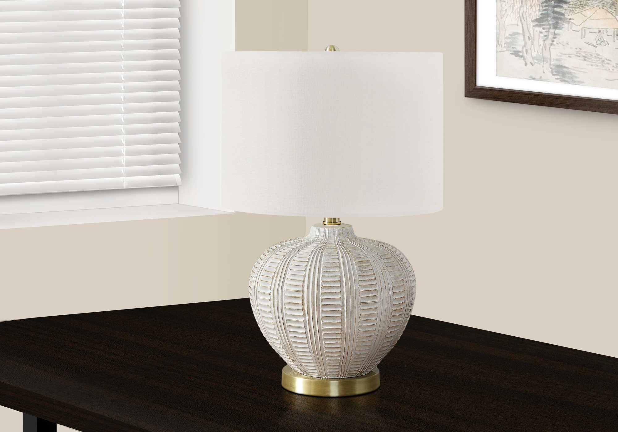 Image of lighting - 21h table lamp cream resin  ivory shade i 9617.