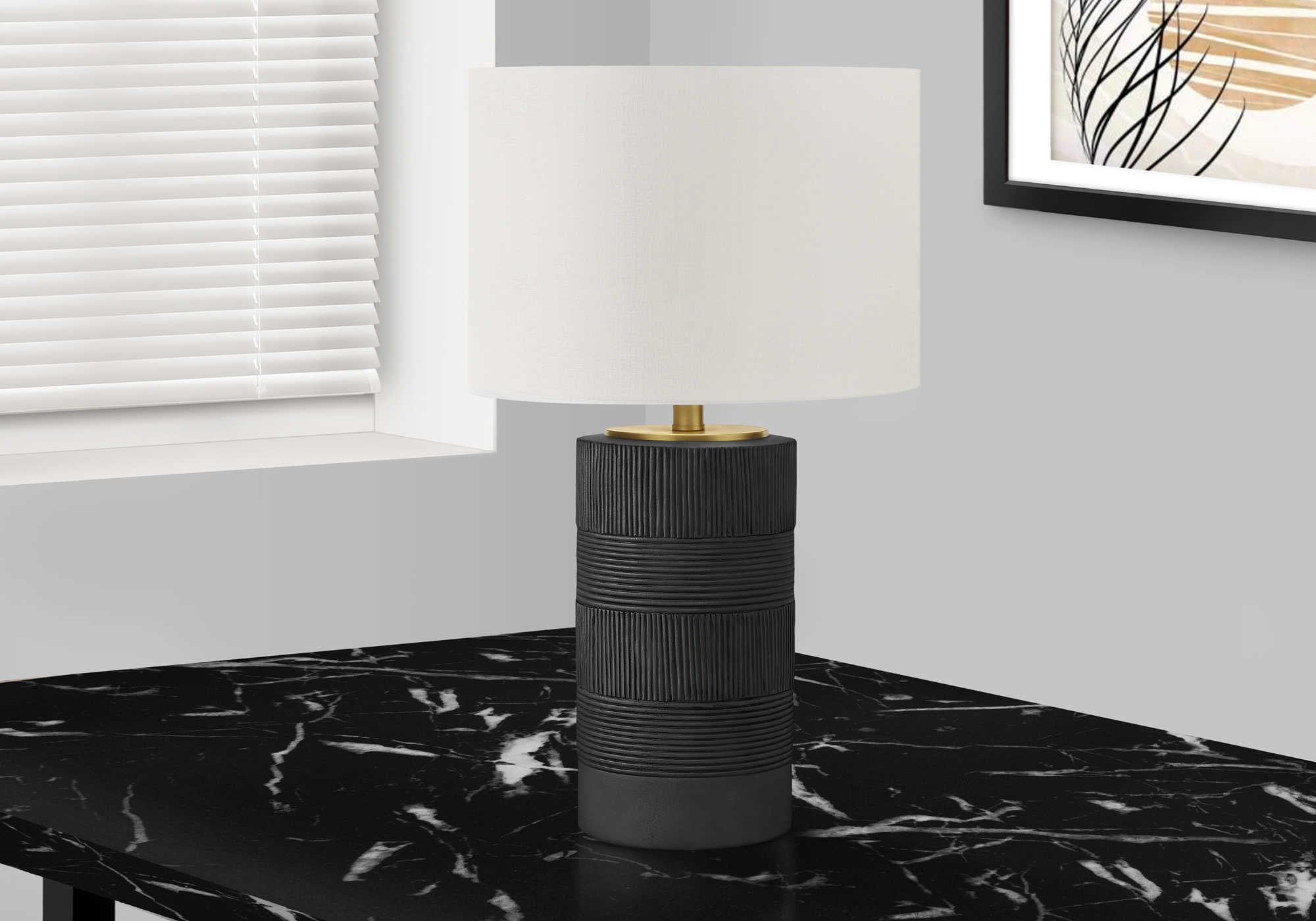 Image of lighting - 24h table lamp black resin  ivory shade i 9619.