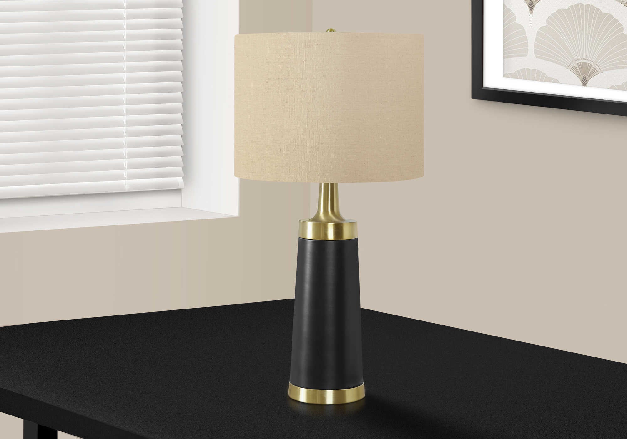 Image of lighting - 28h table lamp black metal  beige shade i 9623.