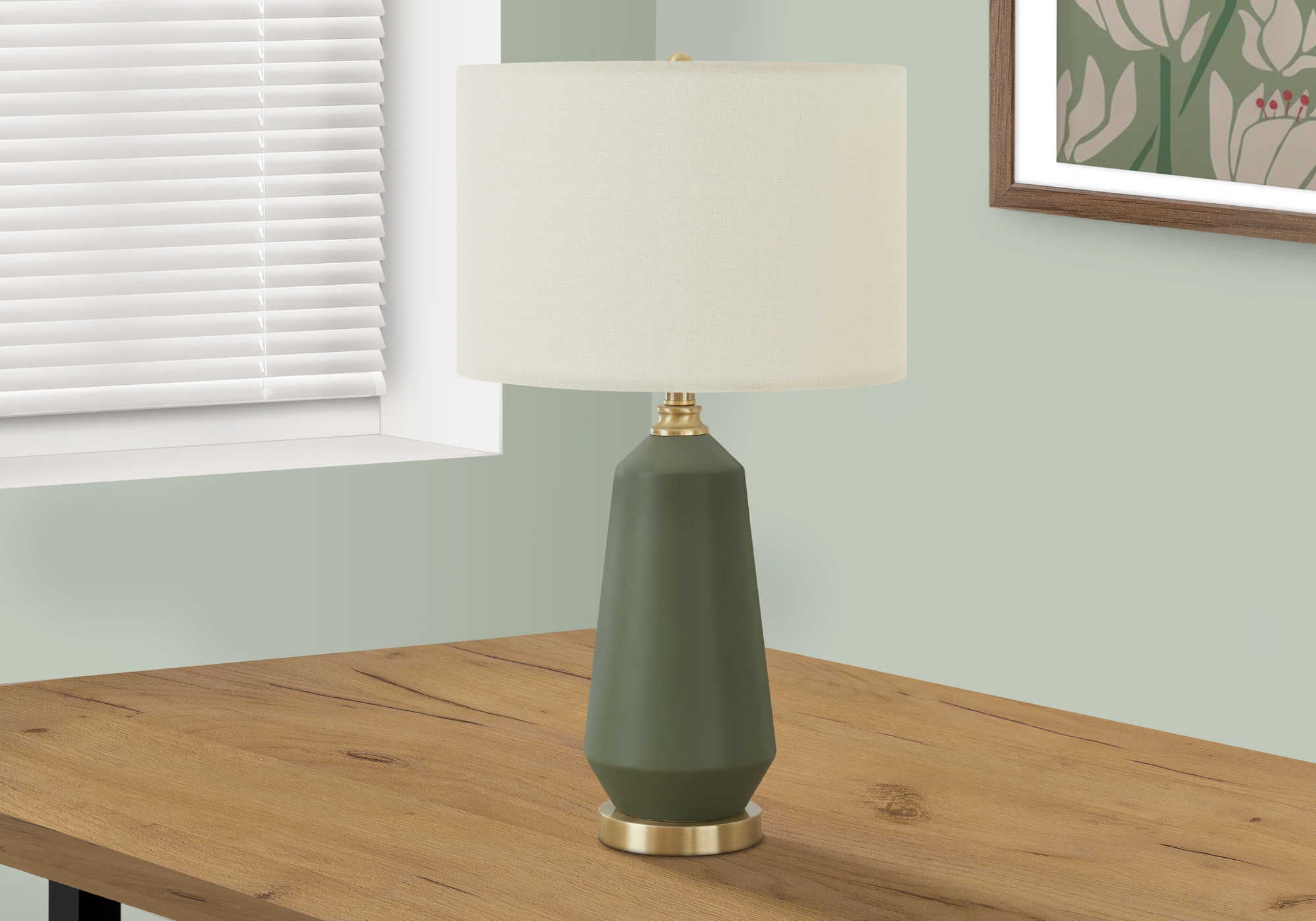 Image of lighting - 26h table lamp green ceramic  ivory shade i 9624.
