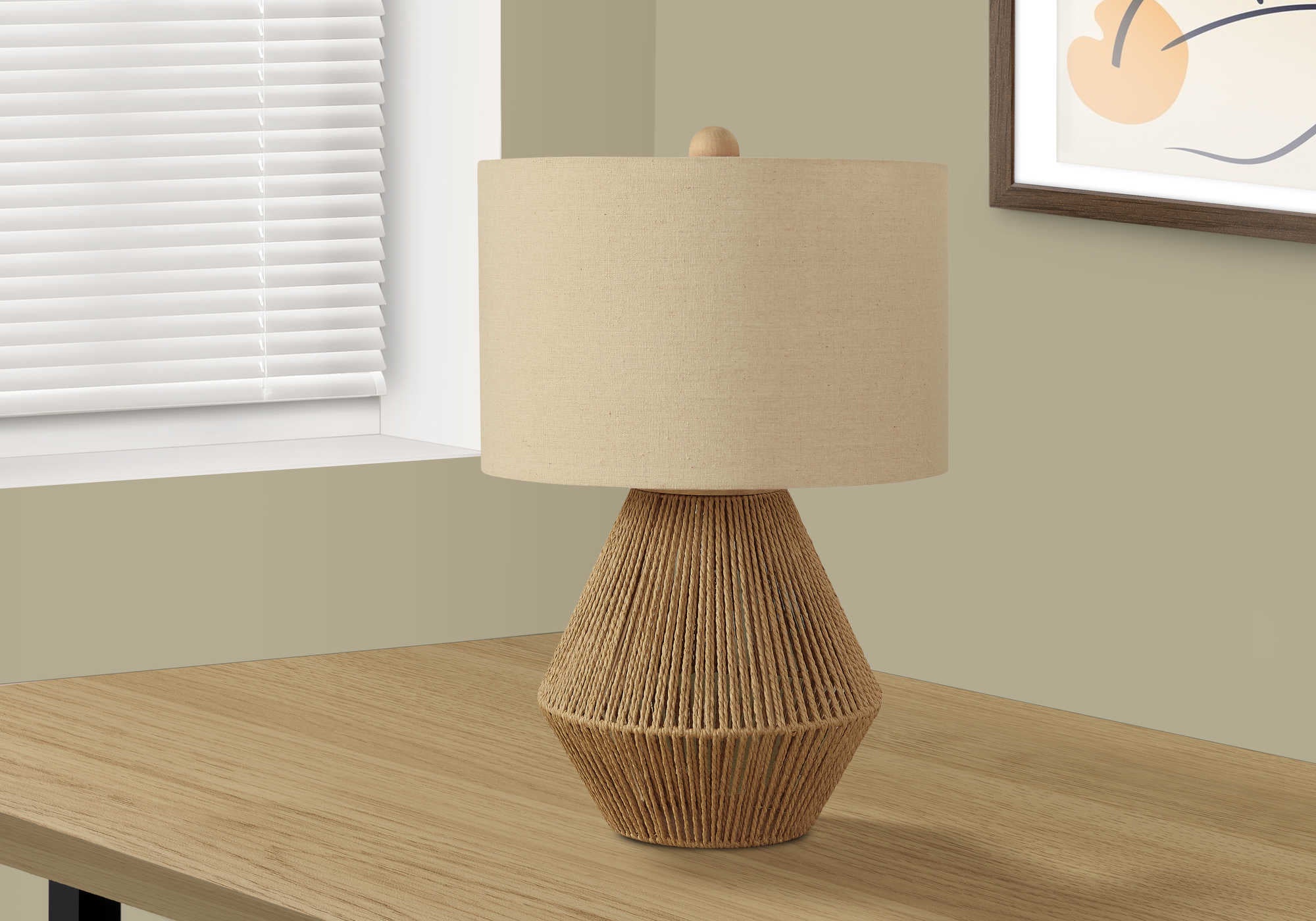 Image of lighting - 22h table lamp brown rope  beige shade i 9628.