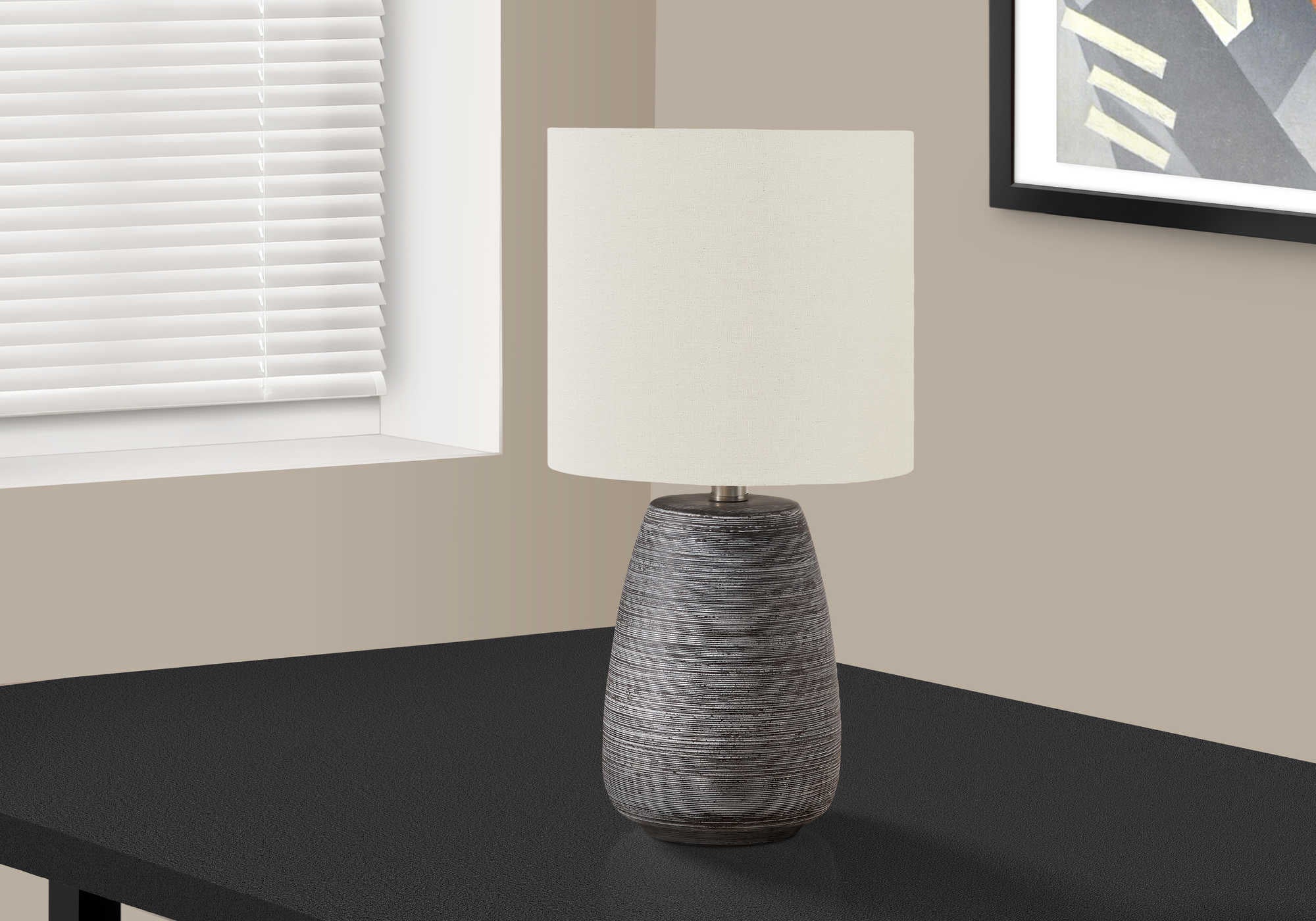 Image of lighting - 19h table lamp grey ceramic  ivory shade i 9633.