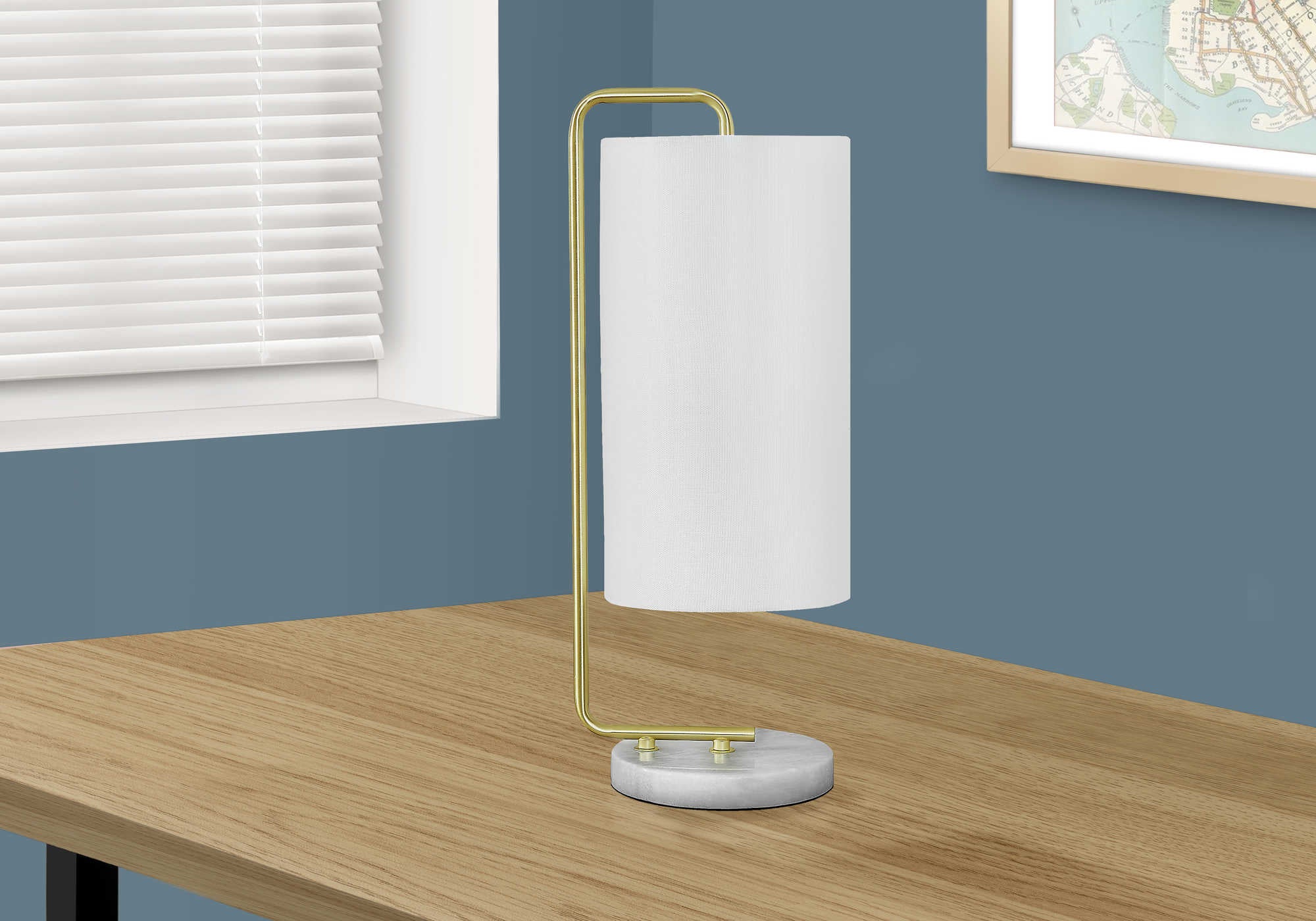 Image of lighting - 20h table lamp white marble  ivory shade i 9636.