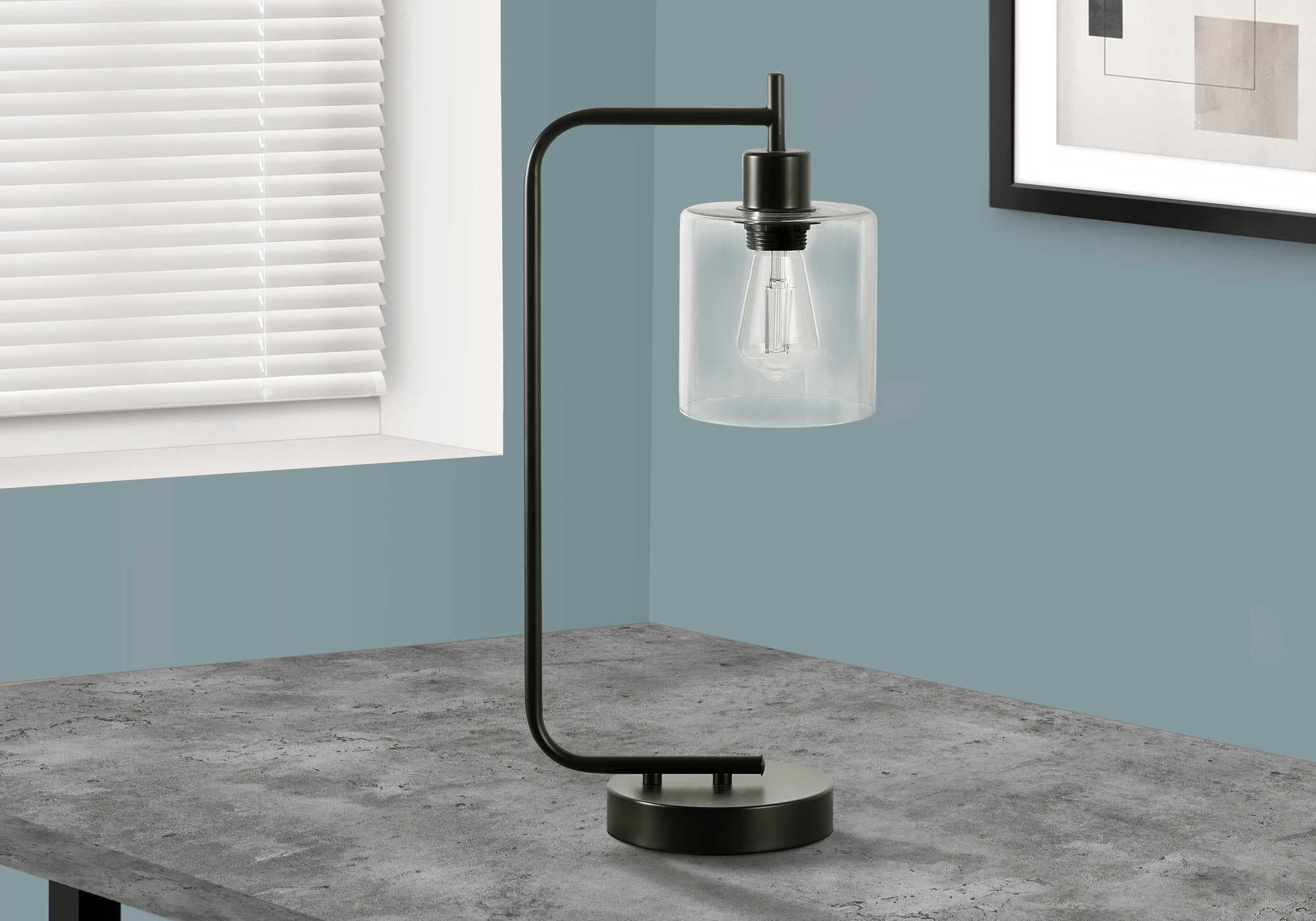 Image of lighting - 20h table lamp black metalglass shadeusb i 9637.