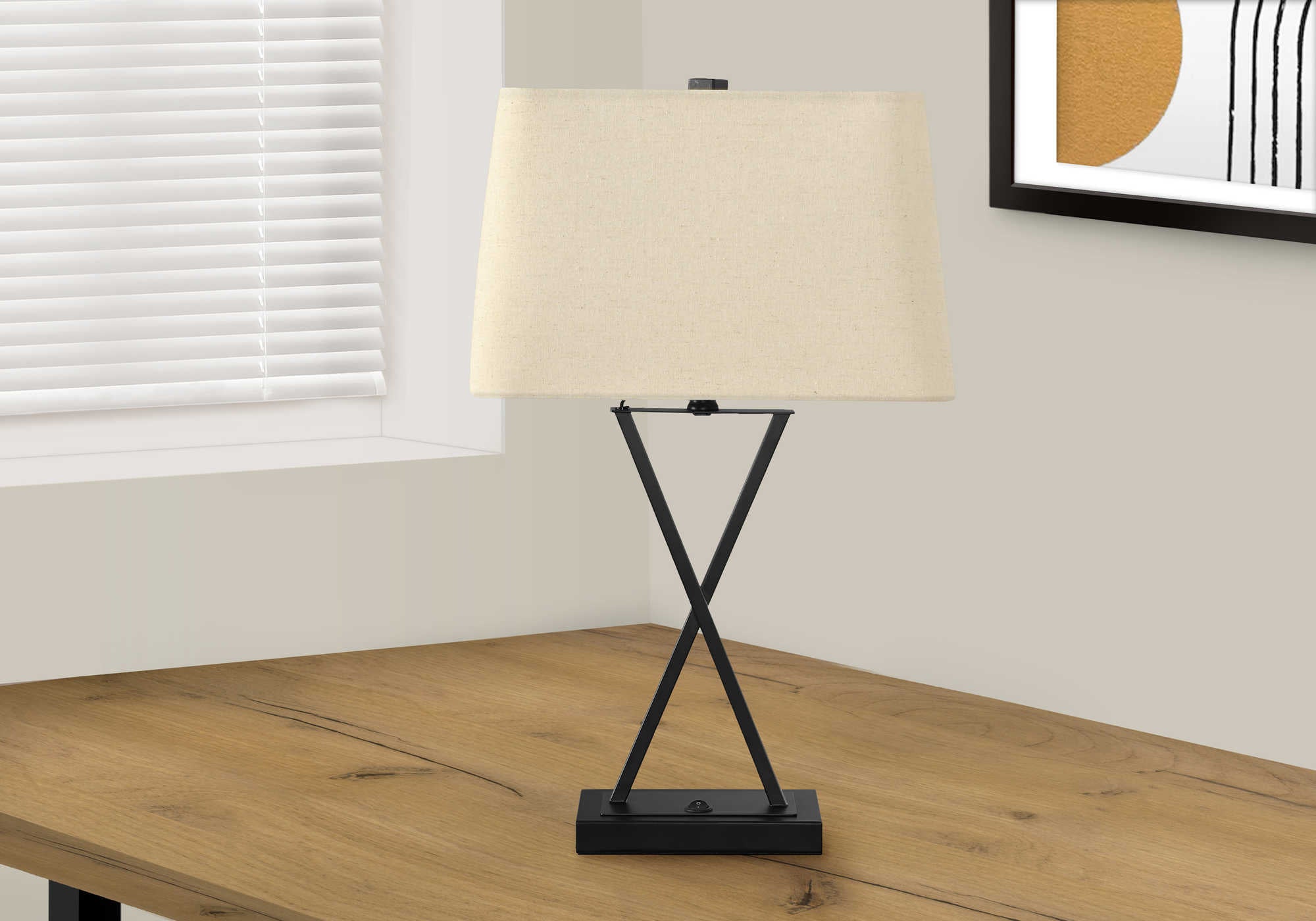 Image of lighting - 25h table lamp black metalbeige shadeusb i 9638.