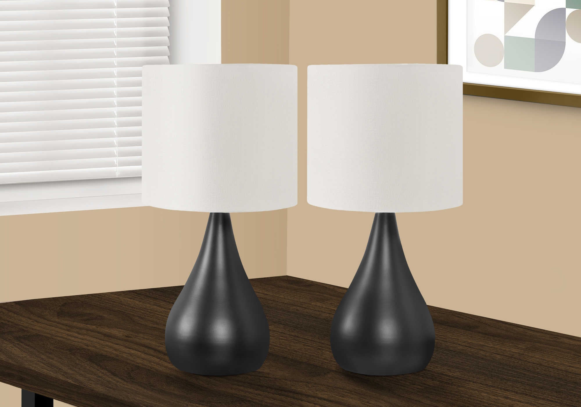 Image of lighting - 2pcs18h table lamp black metal  ivory shade i 9639.