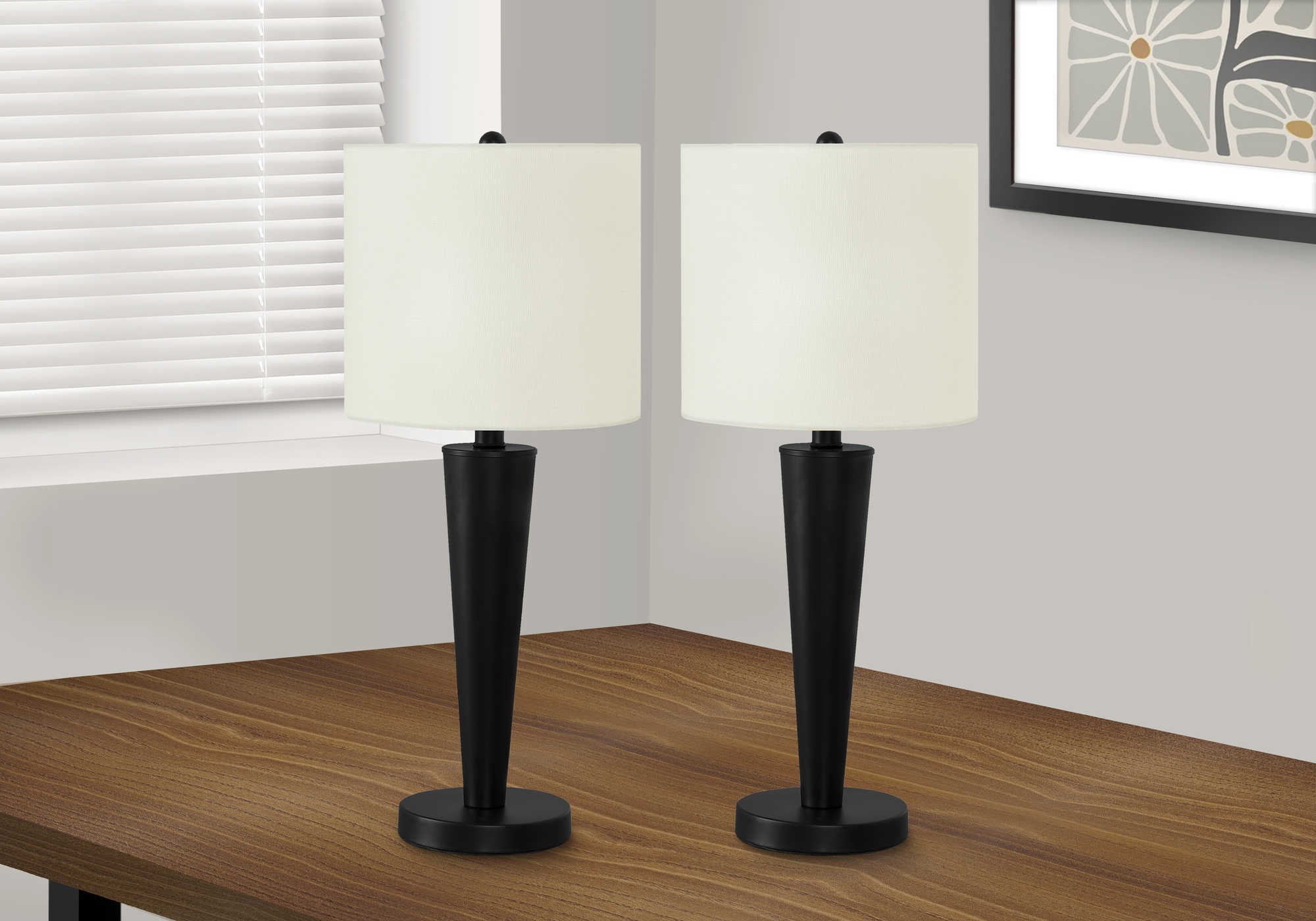 Image of lighting - 2pcs24h table lamp black metal  ivory  usb i 9643.