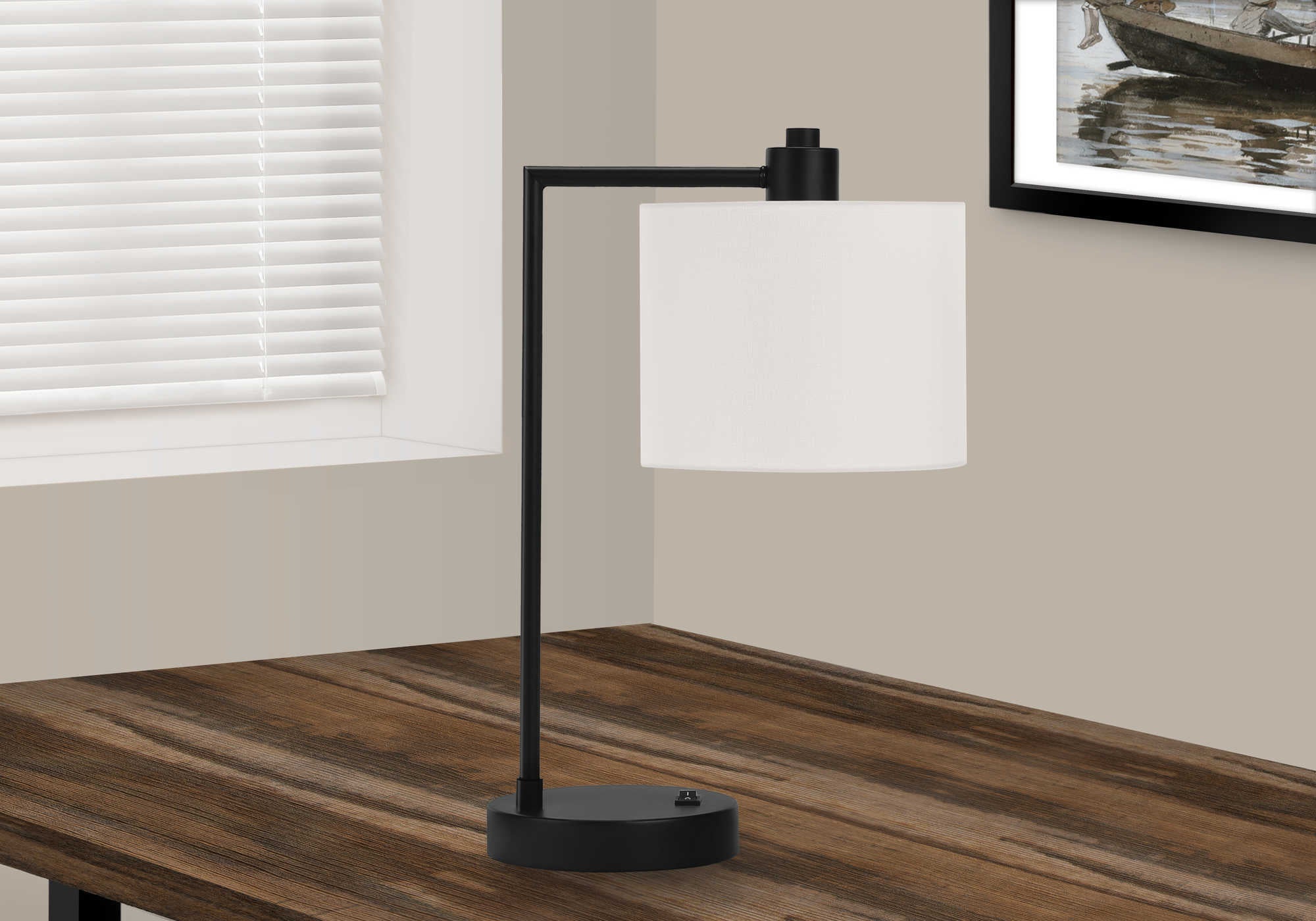 Image of lighting - 19h table lamp black metal  ivory shade usb i 9646.
