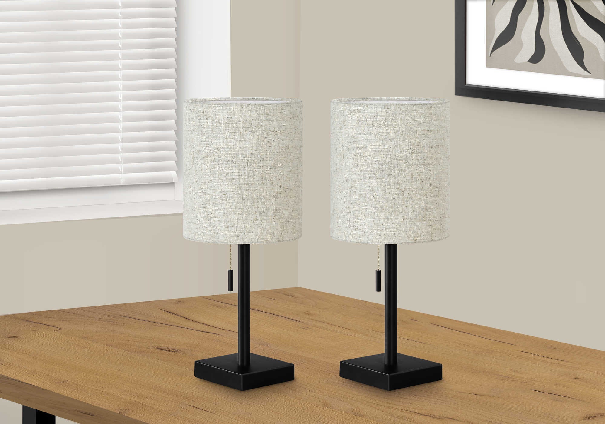 Image of lighting - 2pcs17h table lamp black metalbeigeusb i 9650.