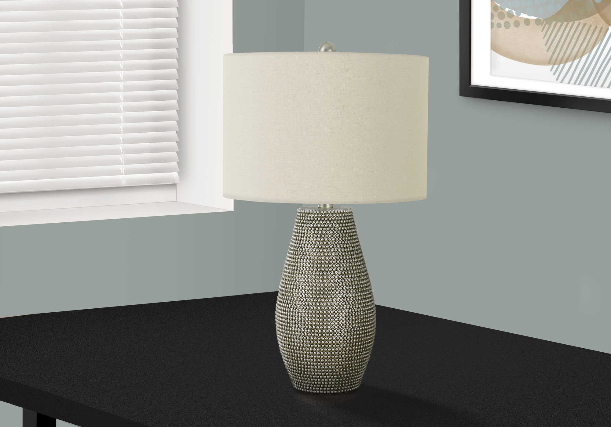 Image of lighting - 24h table lamp grey resin  ivory shade i 9654.
