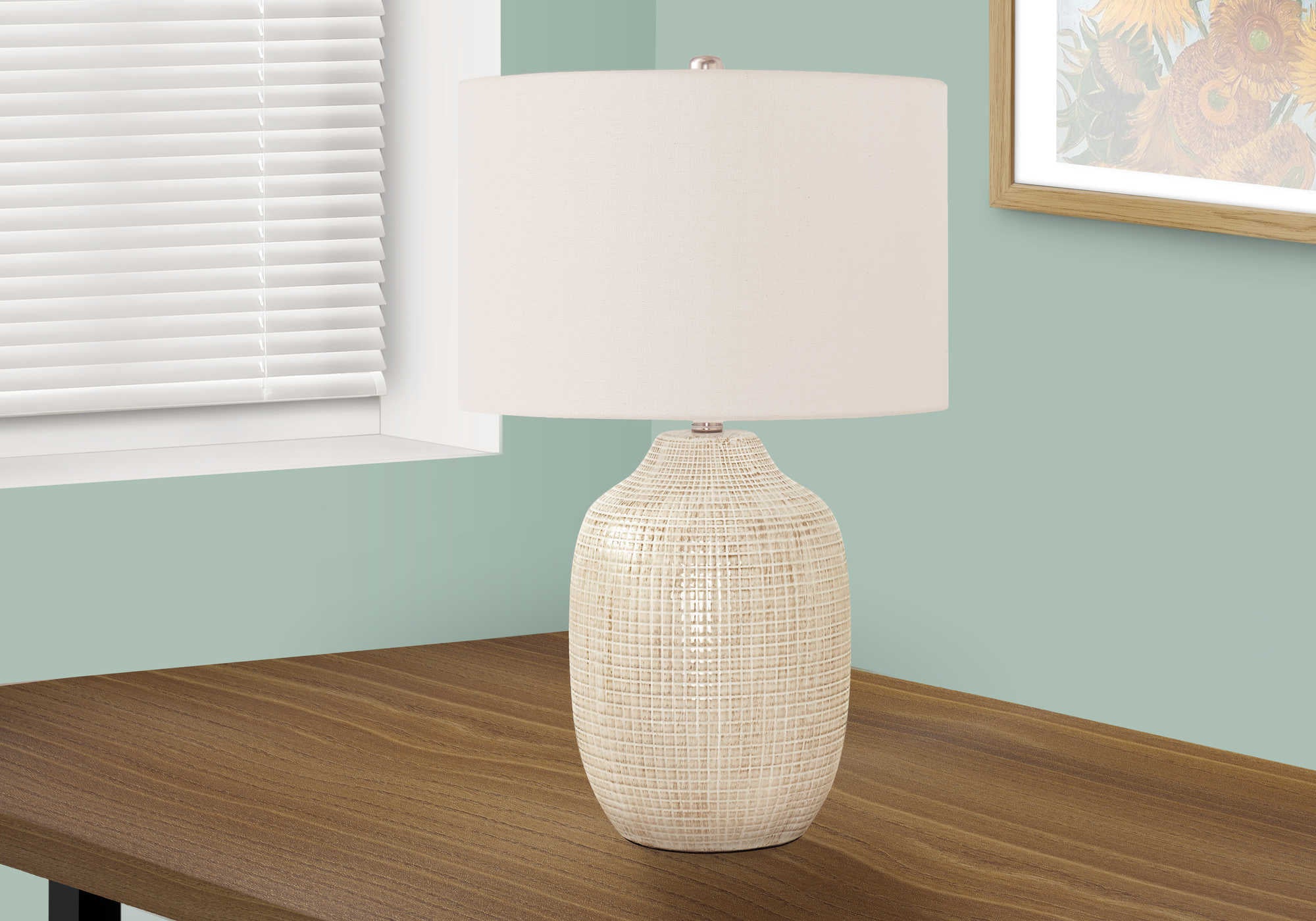Image of lighting - 26h table lamp cream ceramic  ivory shade i 9704.