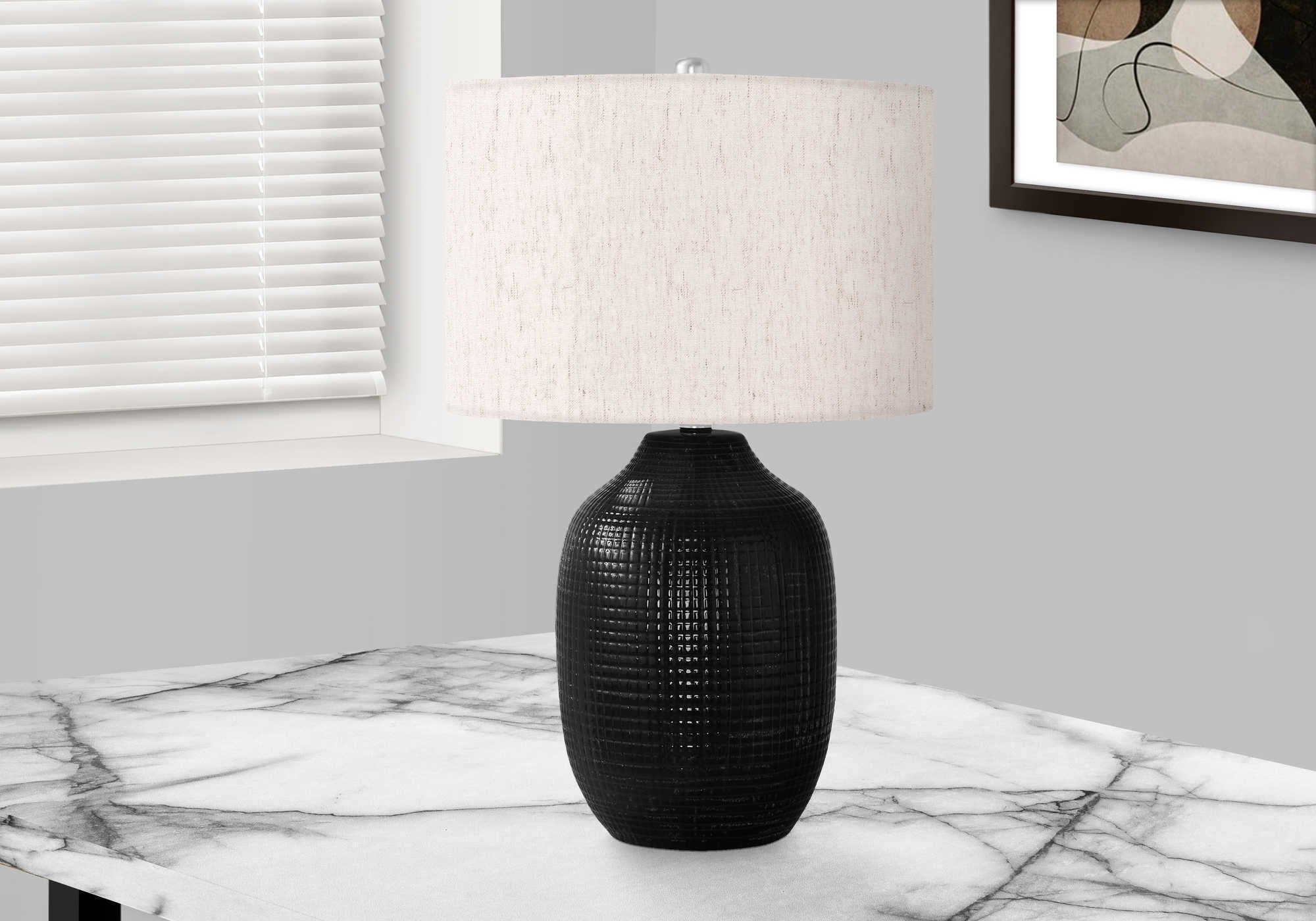 Image of lighting - 26h table lamp black ceramic  ivory shade i 9705.