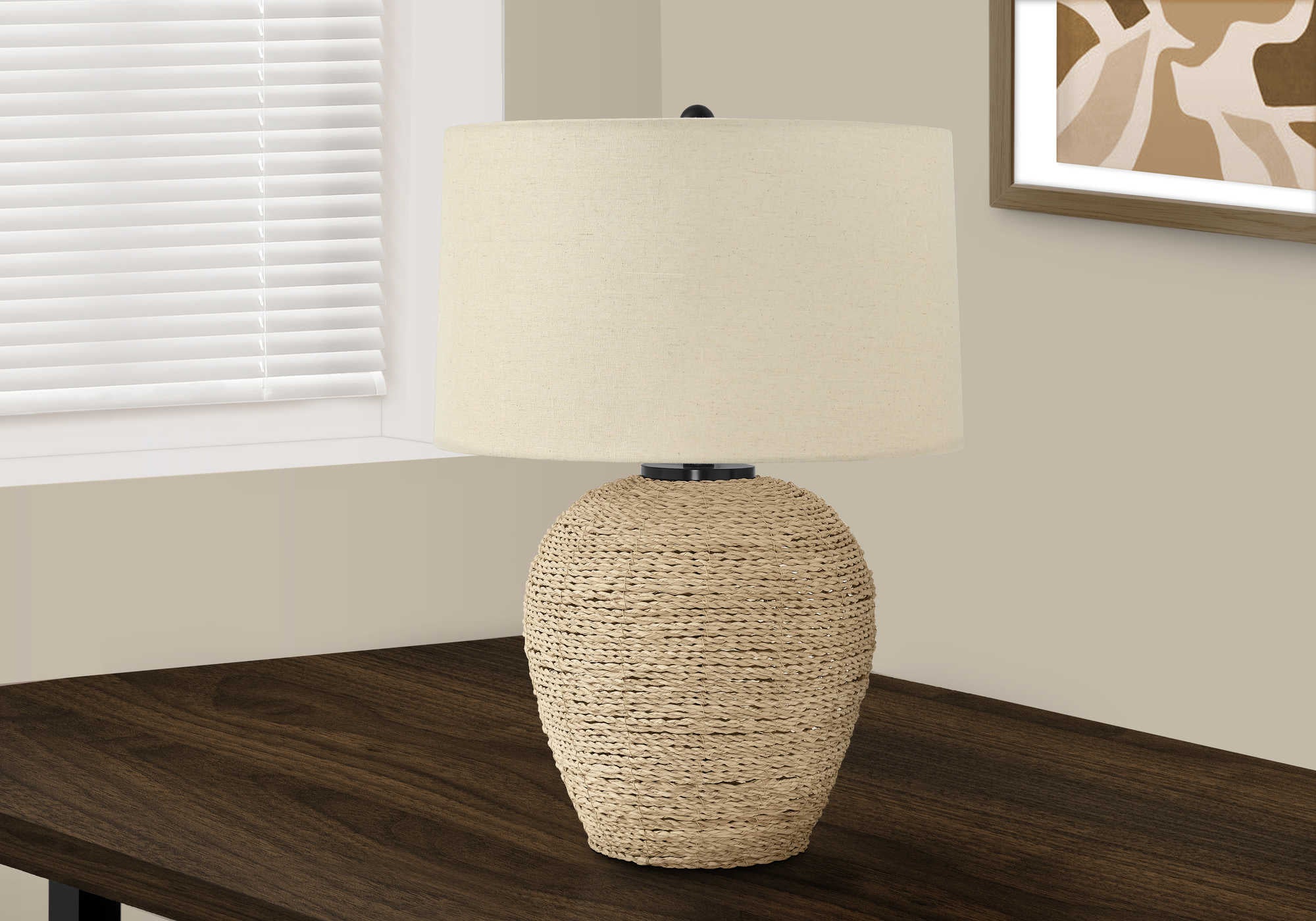 Image of lighting - 25h table lamp beige rattan  beige shade i 9713.