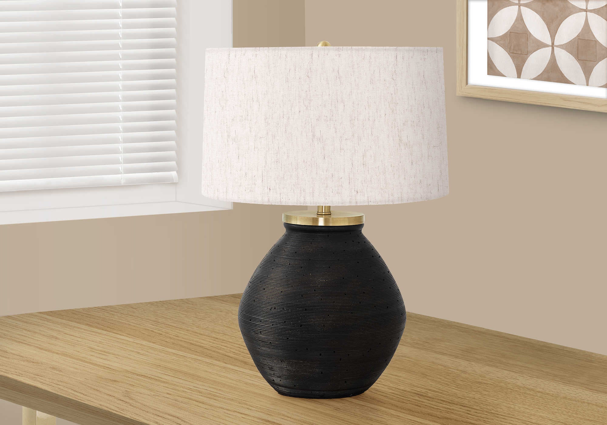 Image of lighting - 25h table lamp black concrete  ivory shade i 9715.