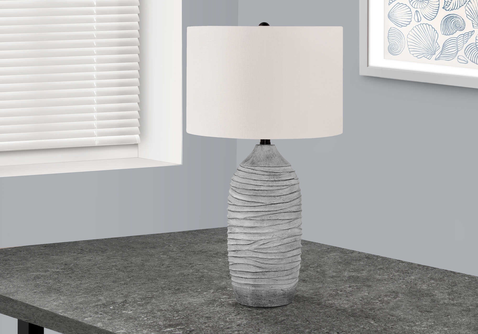 Image of lighting - 27h table lamp grey resin  ivory shade i 9723.