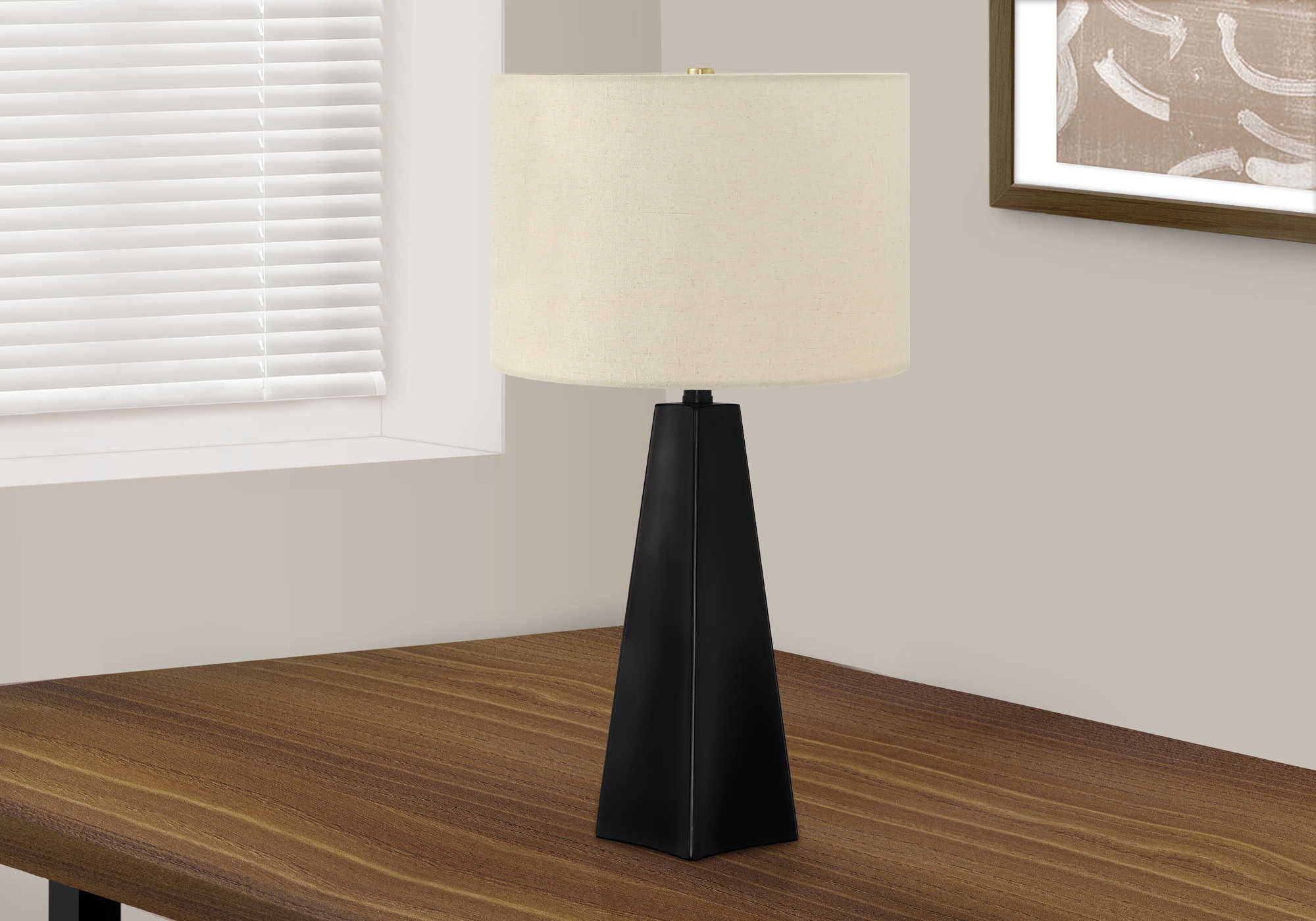 Image of lighting - 27h table lamp black resin  beige shade i 9726.