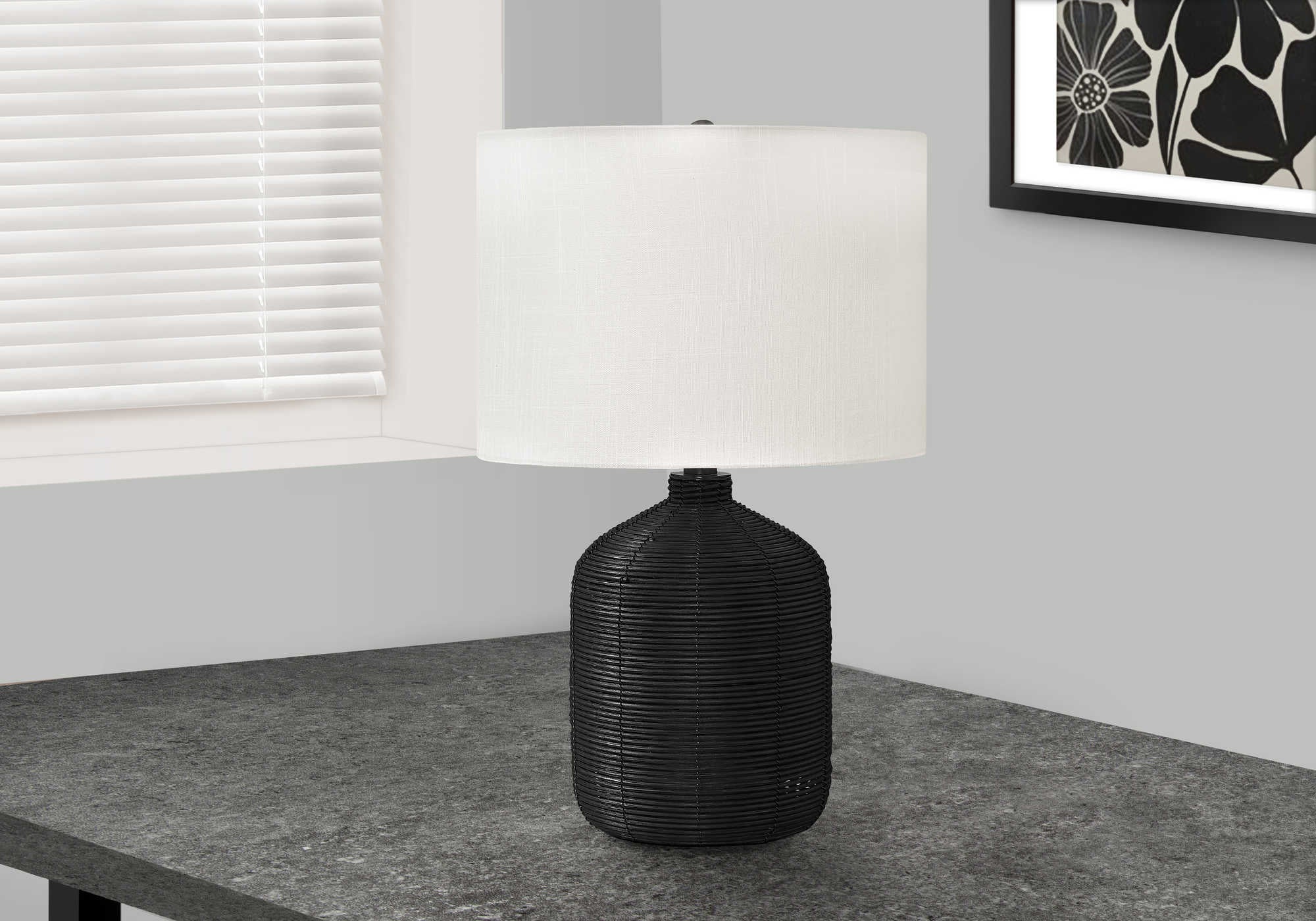 Image of lighting - 23h table lamp black rattan  ivory shade i 9734.