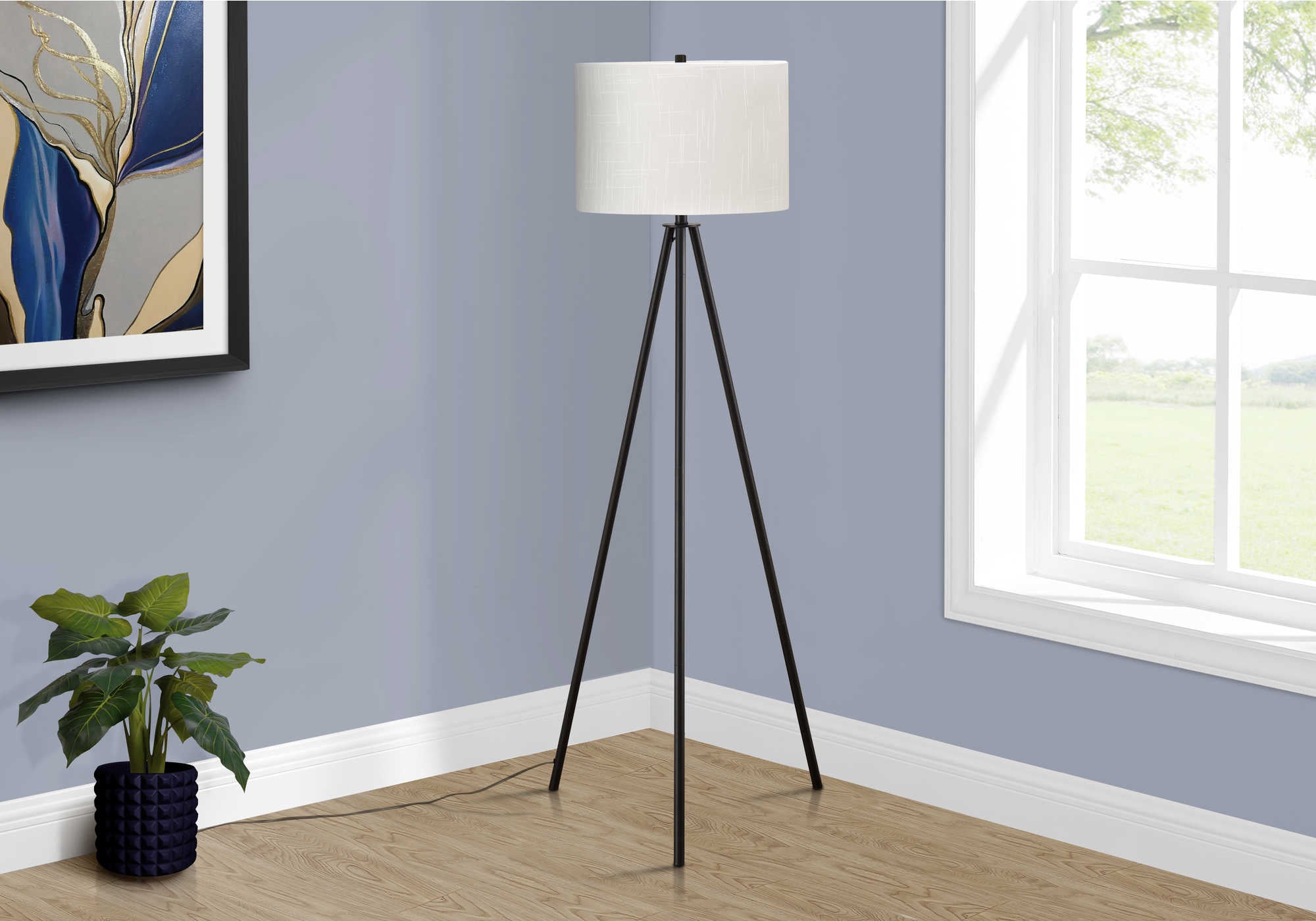 Image of lighting - 63h tripod floor lamp black metal  ivory i 9735.